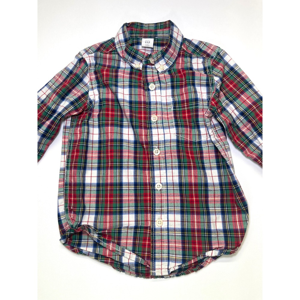 Baby GAP Toddler 4T Plaid Button Down Shirt Red Green Holiday Preppy Long Sleeve